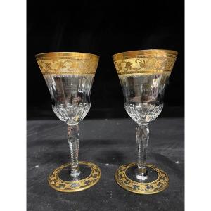 Saint Louis - Callot Gold Crystal Model 2 Wine Glasses H: 14.5 Cm Thistle